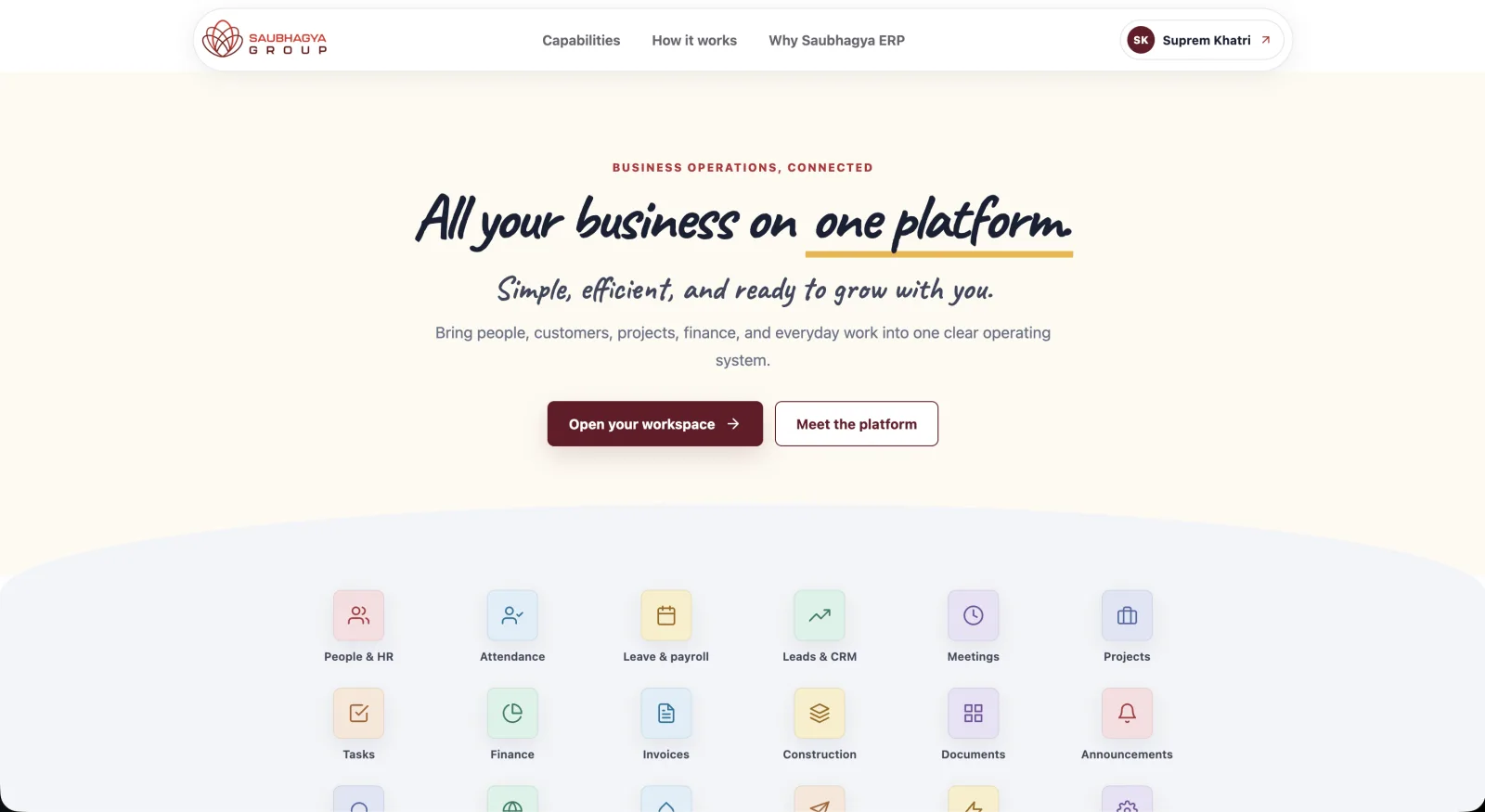 Saubhagya ERP, Business operations project screenshot